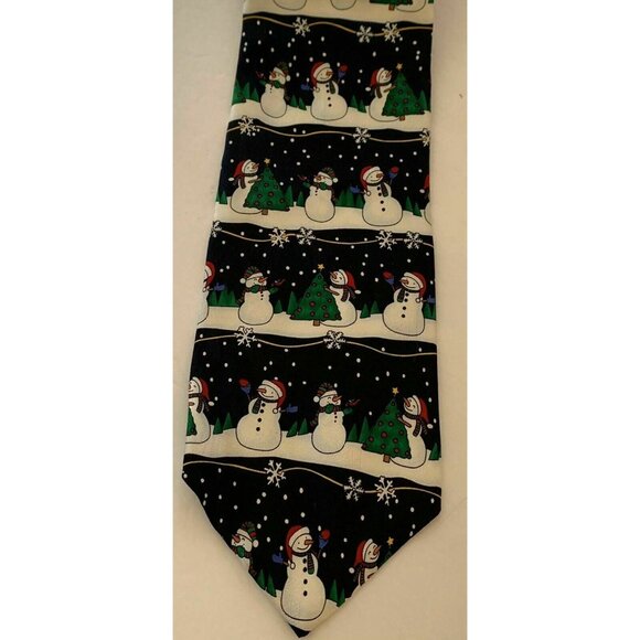 Hallmark Tie Christmas Tree Snowman Holiday  Necktie 3.75" W 58" L - Picture 1 of 2